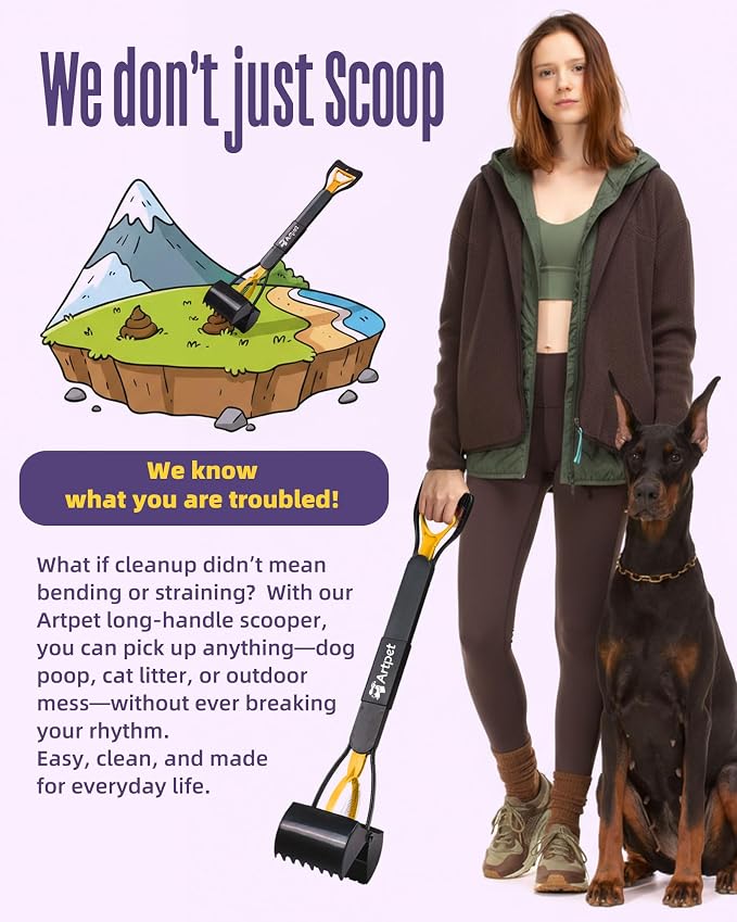 32" Dog Pooper Scooper, Long Handle Scoop for Yard & Grass | 32-Inch Long Handle, No Bending, Easy Pickup, Grass Friendly, Durable Plastic Construction