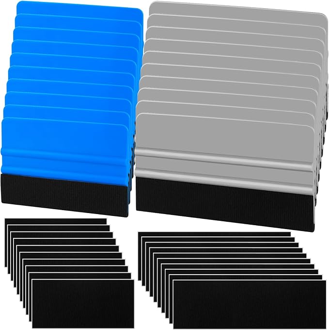 Arayker 20 Pack Vinyl Wrap Squeegee 4 Inch / 6 Inch Felt Edge Squeegee | Window Film Tint Tool Decal Applicator Scraper Tool Wallpaper Smoothing Tool with 20 PCS Black Fabric Felt
