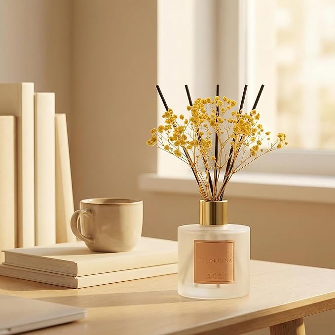 Reed Diffuser - Warm Vanilla Scented Diffuser with 8 Sticks Home Fragrance Reed Diffuser for Bathroom Shelf Decor