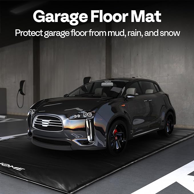VIVOHOME Containment Mat (7'9" x 18') with Stay Put Corner, Black | PVC Garage Floor Mats, Heavy Duty Garage Parking Mat with a Squeegee