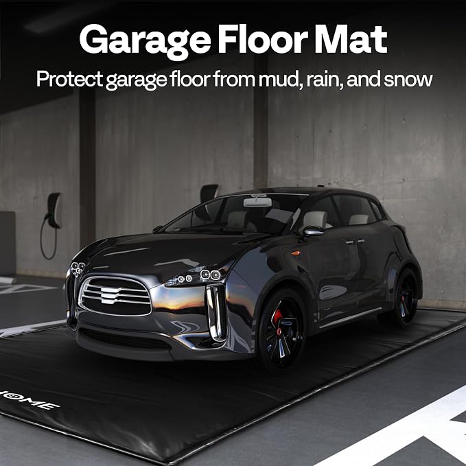 VIVOHOME Containment Mat (7'9" x 16') with Stay Put Corner, Black | PVC Garage Floor Mats, Heavy Duty Garage Parking Mat with a Squeegee