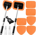 Qydipclin 11pcs Windshield Cleaner Tool, Car Window Cleaning Wash Kit with 6 Reusable Microfiber Pads 2 Spray Bottles and Extendable Handles Auto Glass Wiper Kit, Orange