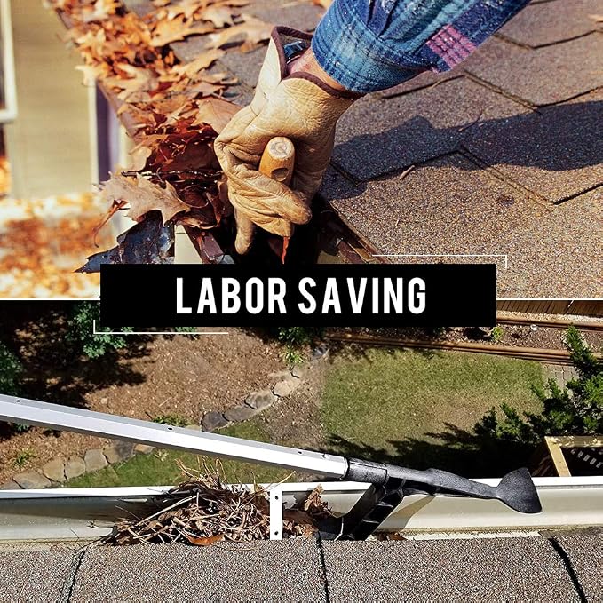 Roof Gutter Cleaning Tool, Gutter Cleaning Spoon and Scoop, Gutter Tool with Unique Shaped Hook to Pull Debris Under Gutter Hangers and Clean Behind Skylights and Other Roof Structures