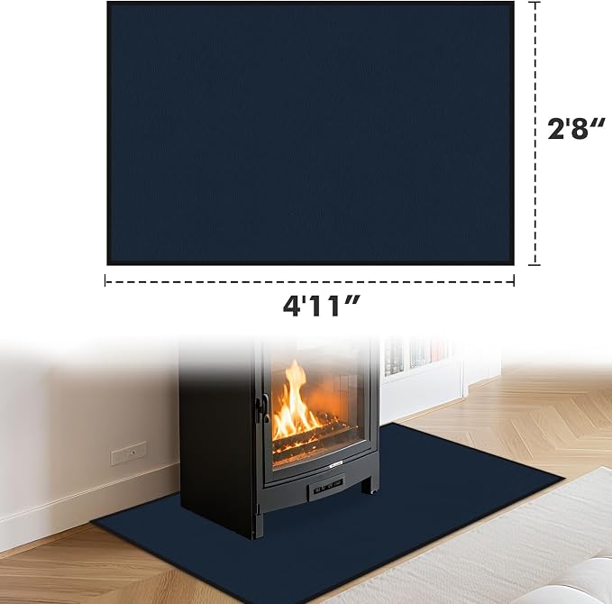 Hearth Rugs for Fireplaces Fire Resistant, 4'11'' x 2'8'' x 0.04'', Blue | 1800°F fireplace mat, fiberglass fireplace rugs fireproof protect floors carpets from sparks embers, easy to clean, versatile