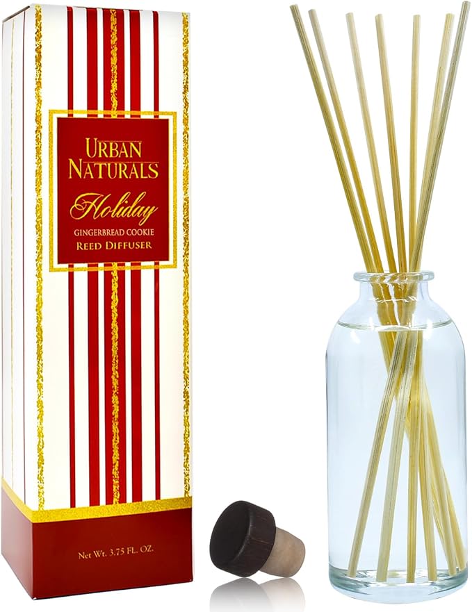Reed Diffuser Set, Gingerbread Cookie - Bathroom Shelf Décor | Warm Vanilla, Nutmeg, Cinnamon & Ginger, Made in the USA