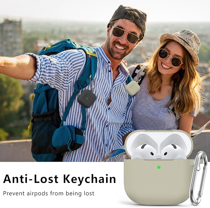 Ljusmicker for AirPods 4 Case 2024 with Cleaner Kit,Soft Silicone Protective Cover for Apple AirPods 4th Generation Cases for Women Men,for AirPod 4 Case Accessories with Keychain-Khaki