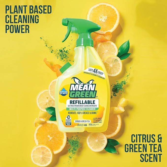 Mean Green Refillable Ultra Powered CONCENTRATE Multi Purpose Cleaner, Citrus & Green Tea, 14.3 fl oz 2-Pack