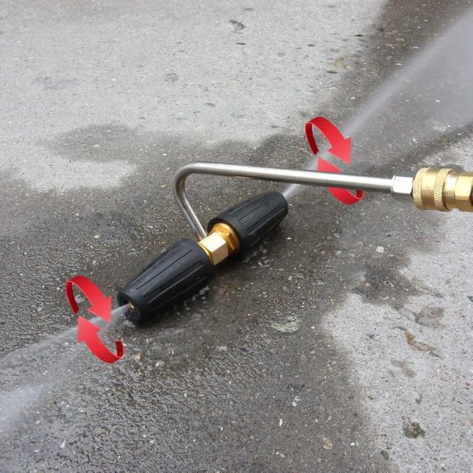 Pressure Washer Gutter Cleaner, Two Rotating Turbo Nozzles Attachment, 1/4 Inch Quick Connect, 4000 PSI