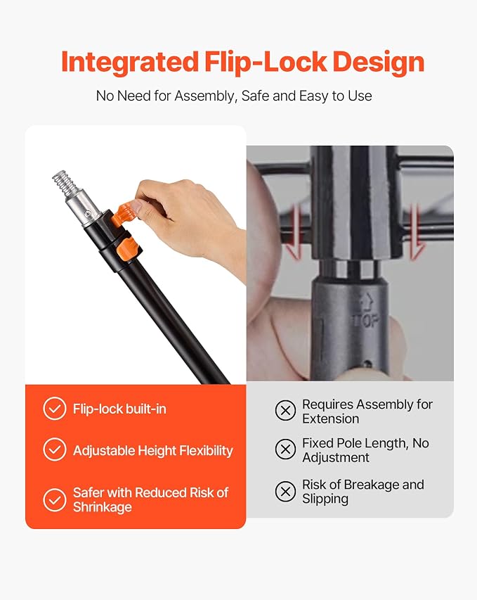 VEVOR Telescopic Extension Pole, 2-4 FT Multi-Purpose Extendable Pole, Sturdy Aluminum Alloy Paint Pole Extension with Flip-Lock Design, High Reach Roller Stick for Painting, Dusting and Cleaning