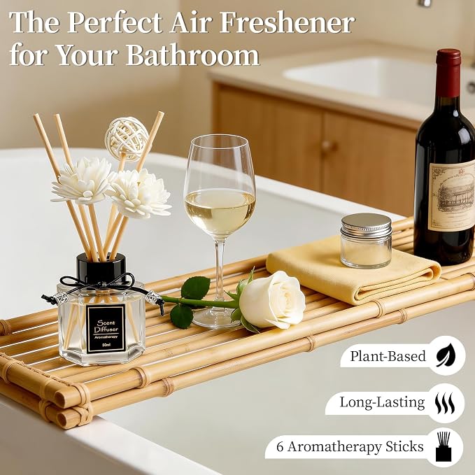 English Pear & Freesia + Jasmine Reed Diffuser Set of 2 for Bathroom, 1.7 fl oz Essential Oil Diffuser Sticks | Home Air Freshener Fragrance with 6 Reeds for Diffuser | Smell Good for Home Shelf Decor