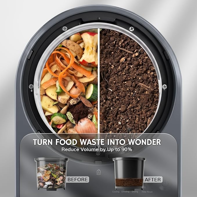 Airthereal Odorless Countertop Electric Kitchen Composter, Charcoal Gray | Revive Food-to-Soil System, 1-Click Smart Operation, Powerful Sharksden Trinity Blade, 2.5L
