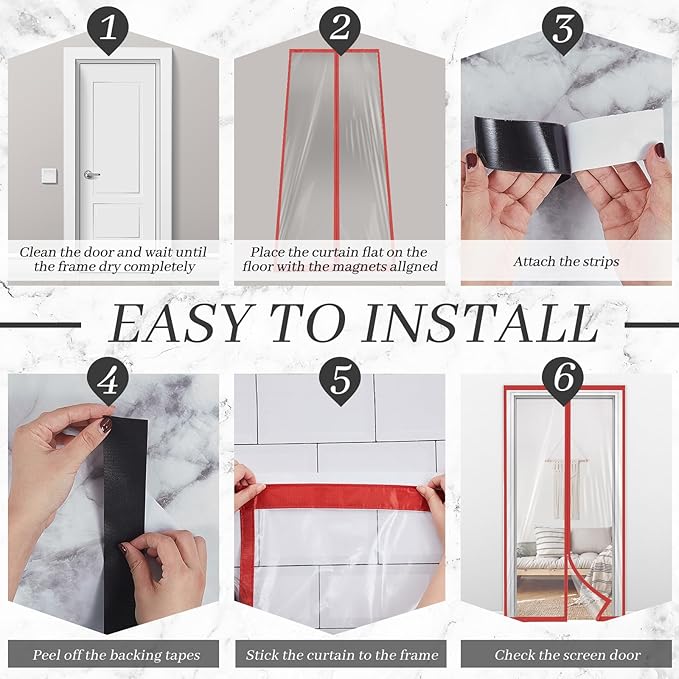 Amylove Zipper 60 x 102 Inch Dust Barrier Kit Red Edged Temporary Construction Door Barrier 5 x 8.5 ft Reusable Plastic Curtain Cover Containment Doorway Wall Screen Sheeting for Bathroom Hallway