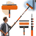 16FT Reach Window Squeegee Kit with Extension Pole, 2-in-1 Professional Washer for High Windows, 3-12FT Adjustable Reach, Rotatable Head for Indoor & Outdoor Use, Streak-Free Cleaning Tool for Home