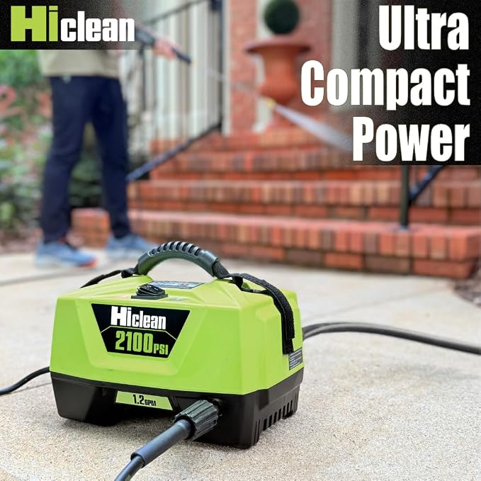 Hiclean Electric Pressure Washer 2100 PSI | Portable Power Washer, Car Detailing, Patios, Fences & Outdoor Cleaning, Compact Design, Foam Cannon, Turbo & Fan Nozzles