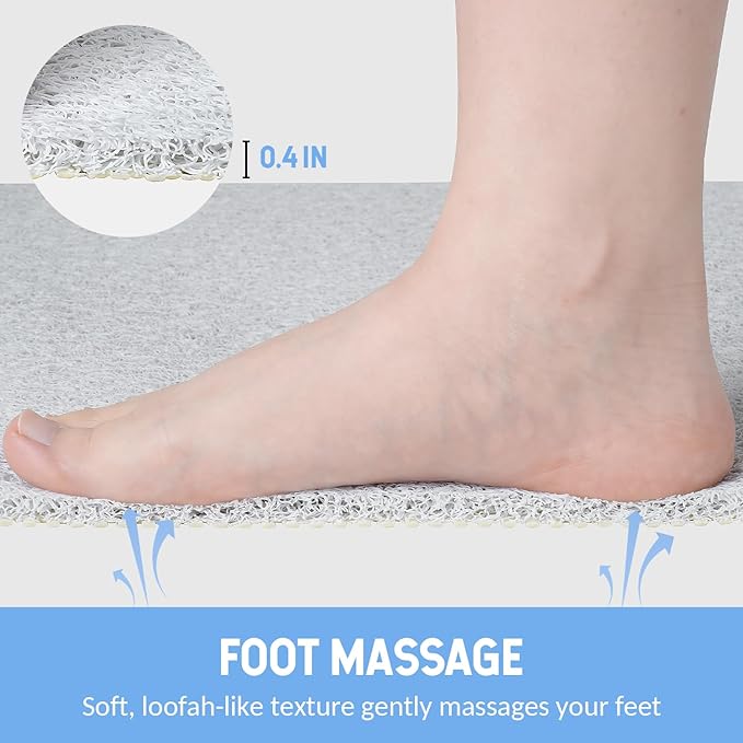Non-Slip Bathtub Mat, Anti Slip Shower Mat, Fast Drying Bathtub Mats, Foot Scrubber Mat, Anti Slip Mat for Tub, Floor, Bathroom, Kitchen, Home, Hotel (White 24"×16")