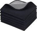 KinHwa Kitchen Washcloths for Dishes Absorbent Microfiber Dish Cloths Quick Dry Dish Rags with Poly Scour Scrub Side Ideal for Kitchen Cleaning (Black-B, 12inchx12inch 6 Pack)