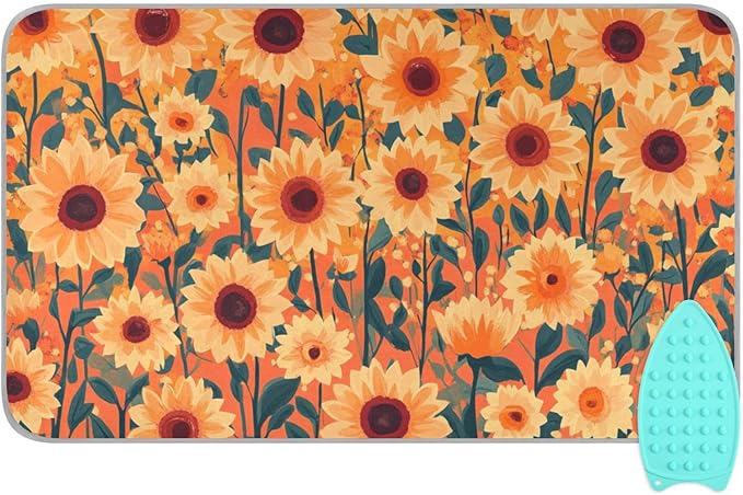 Ironing Mat Portable Ironing Pad Ironing Blanket for Table Top Heat Resistance Double-Side Using Travel Large 47.2 x 27.6 Inch Foldable Lightweight Orange Sunflowers and Poppy Flowers