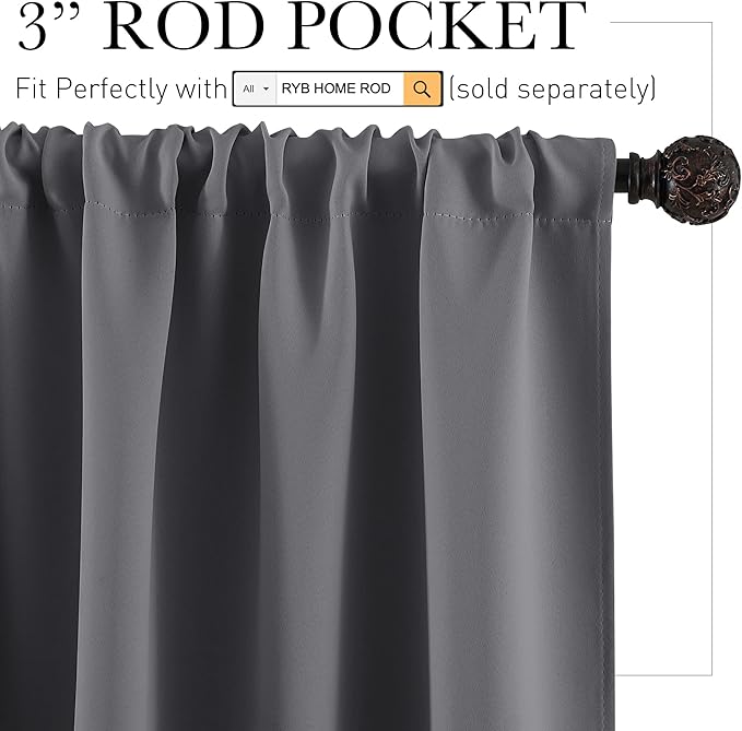 RYB HOME Mini Curtains for Small Window, Blackout Privacy Short Curtains Drapes Energy Efficient Shades for RV Camper Cafe Bathroom, W29 x L45 inches, Set of 2, Grey