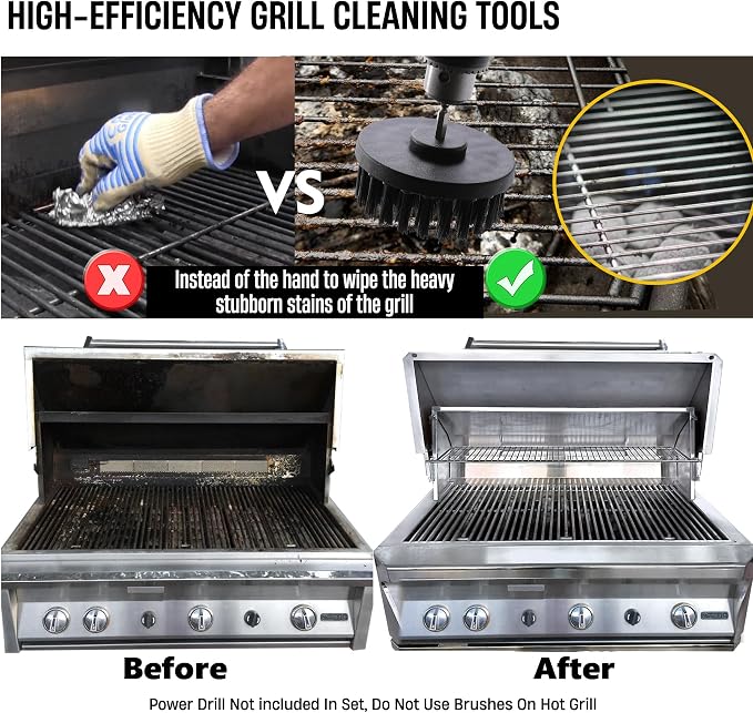 6 Piece BBQ Grill Cleaning Brush Ultra Stiff Drill Powered Cleaning Brushes Nylon Safe Bristle BBQ Grill Rust Remover Gift for Dad Grill Cleaner for Outdoor Grill (Black)