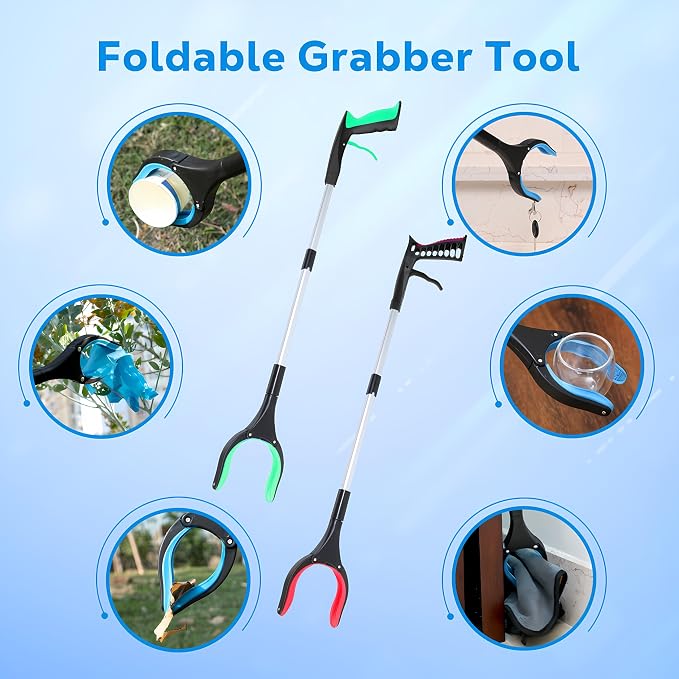 Grabber Reacher Tool - 43” Extra Long Foldable Gripper and Reaching Tool - Heavy Duty Pick Up Stick Grabbers for Seniors, Trash, Surgery Recovery Must Haves Gifts (Green-43in)