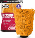 AIDEA Car Wash Mitt Microfiber, 1PK, Car Wash Brush, 7.12''X10.14'' | Scratch Free Lint-Free, Premium Chenille Microfiber Mitt, Regular Size, Orange