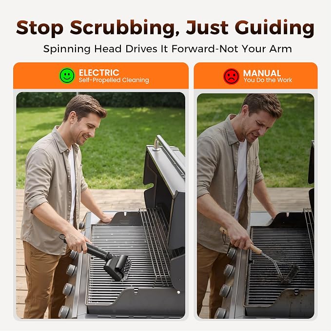 Leebein Electric Grill Brush for Outdoor, 2026 TikTok BBQ Grill Cleaner with 3 Heads, 3-Speed & Angle Adjust Cordless Rotary Grill Brush, 150Mins Runtime Grill Cleaning Brush for Barbecue Grates