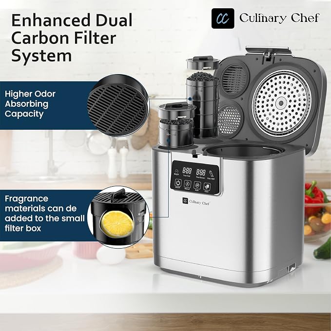 MAGNAVOX Home Culinary Chef Series, 1GALLON Smart Electric Food Waste Composter, Stainless Steel