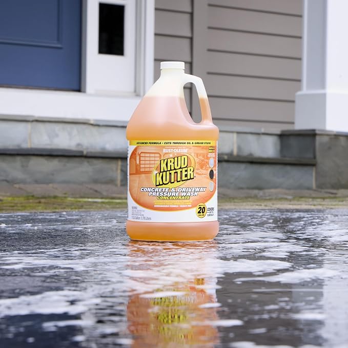 Krud Kutter Concrete & Driveway Pressure Washer Concentrate & Manual Use Cleaner | Cuts Through The Toughest Oil & Grease Stains From Concrete, Asphalt, Stone, Brick, Pavement and More | 1 Gallon