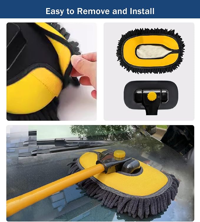 YeewayVeh Car Wash Brush Replacement Cover, Microfiber Mop, Yellow | Compatible with 15° Curved Cleaning Brush Mop, Universal Fit, Detachable & Machine Washable