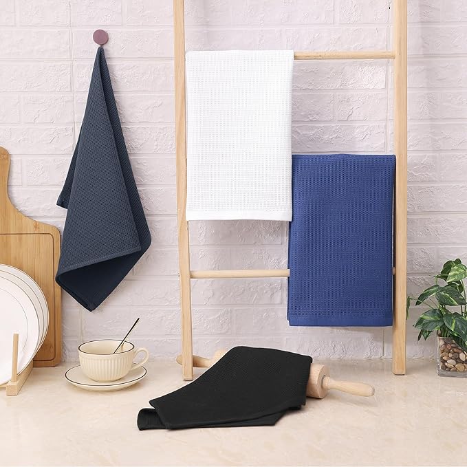 Homaxy 100% Cotton Kitchen Towels and Dishcloths Set - 8 Pack Waffle Weave Soft and Absorbent Dish Towels - 26 X 16 Inch and 12 X 12 Inch - Multiple Colour