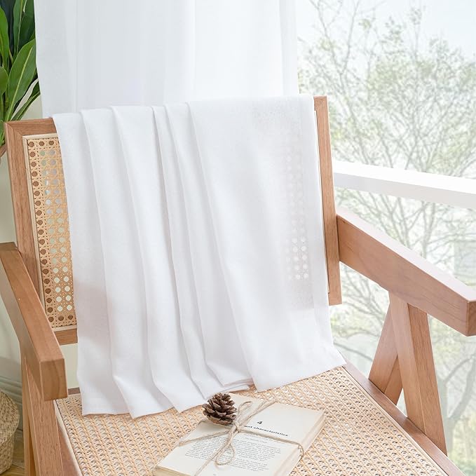 YoungsTex White Linen Semi Sheer Curtains 72 Inch Length 2 Panels for Living Room, Light Filtering Drapes Lightweight Window Treatments with Rod Pocket Back Tab for Bedroom, 42 X 72 Inch