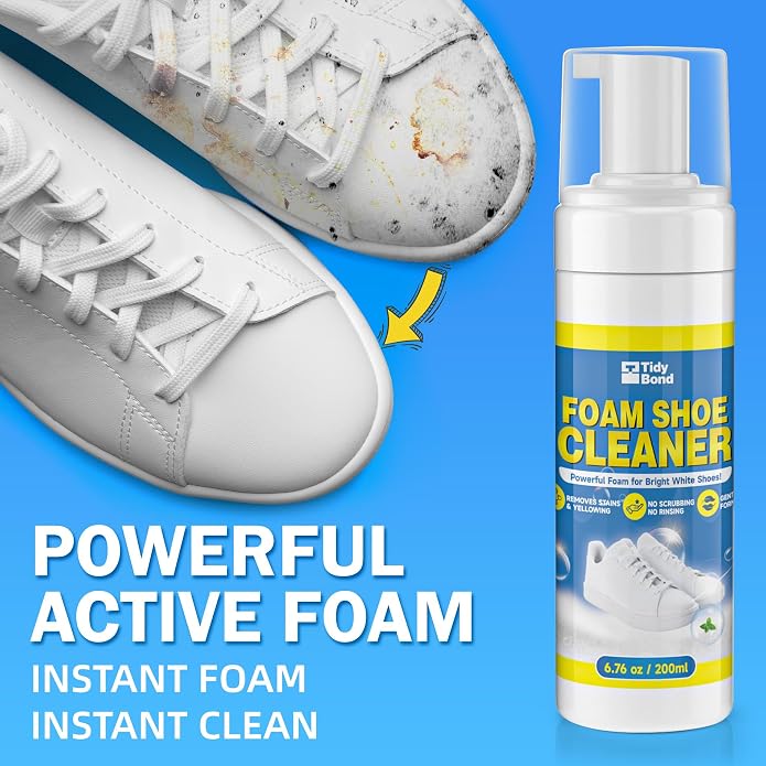 Shoe Cleaner Kit – Foam Cleaner for White Shoes & Sneakers, 6.76 fl oz | Fast Dirt And Stain Removal, Anti-Yellowing Care For Leather, Canvas, Mesh, Knit And Rubber, Brush & Towel Included