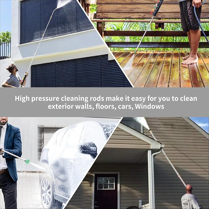 Pressure Washer Extension Wand, Pressure Washer Lance 9 Pack Gutter Cleaning Tools with 6 Spray Nozzle Tips, 30°,90°,120° Curved Rod, 1/4" Quick Connect, 4000 PSI