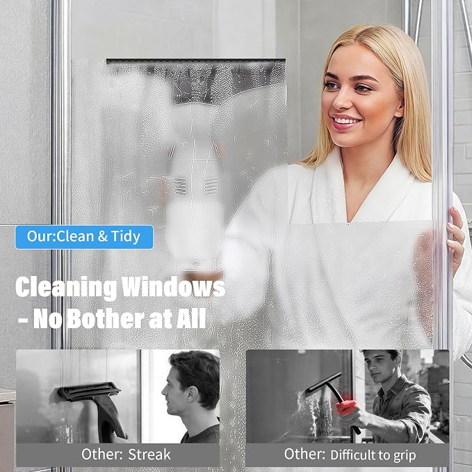 Window Vacuum Squeegee Cordless, Electric Window Cleaner Kit with 11" & 6.7" Squeegee Blades, 2000Pa Vacuum Squeegee with 45min Battery Life & 270ml Water Tank, Suitable for Windows, Mirrors
