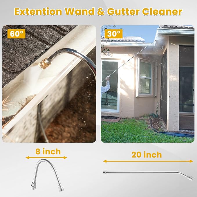 M MINGLE 20 FT Telescoping Pressure Washer Wand with Brush Head | Gutter Cleaner Attachment, 5 Nozzle Tips and Hose Adapters, Ideal for House Exterior, Window & Roof Cleaning