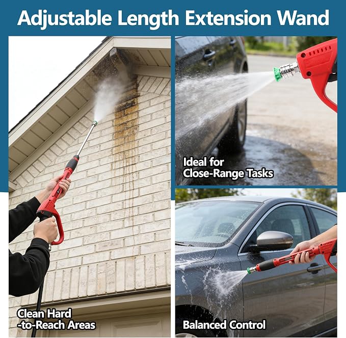 Pressure Washer Gun and Hose Kit, 50FT High Pressure Power Washer Hose with Spray Gun, Wand Extension, 5 Nozzle Tips, M22-14mm Fittings, 3600 PSI