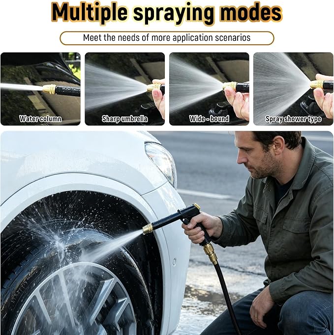High Pressure Hose Nozzle, Portable High Pressure Water Gun With 4 Adjustable Jet Nozzle, Pressure Washer Nozzle, Power Washer Hose Attachment For Garden Patio Cleaning (1 Set)
