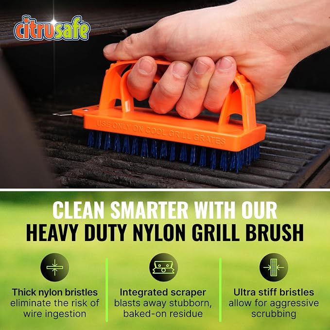 Citrusafe Complete Grill Cleaning Kit - Grill Cleaner Spray (16oz), Scrubber 3 Pack, Nylon Brush, Cookbox Scraper and Microfiber Cleaning Towel - Tools to Clean BBQ Grill Grates, Smokers, Ovens