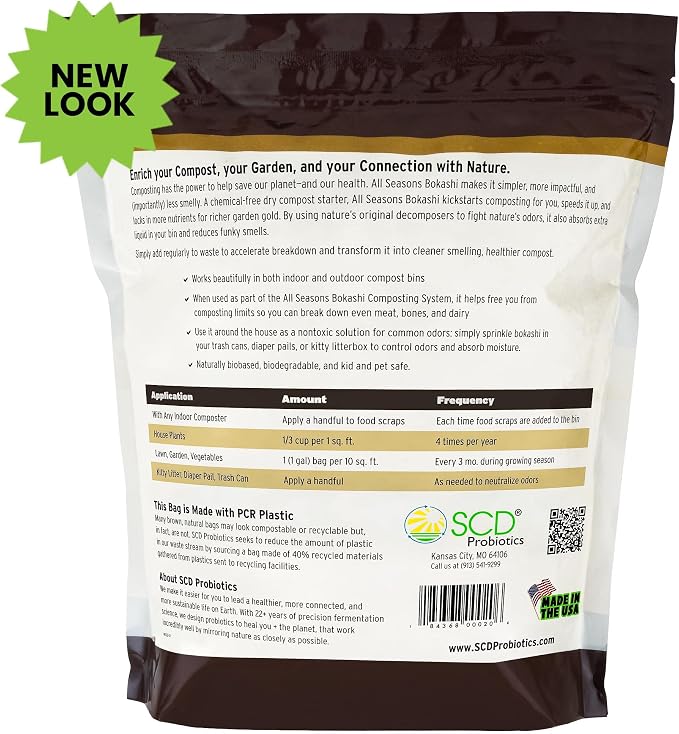 All Seasons Bokashi Compost Starter 2 lbs (1 Gallon) - Dry Bokashi Bran for Kitchen Compost Bin, Compost Food Pet Waste Quickly & Easily with Low Odor by SCD Probiotics | Fermented Wheat Bran, Reduces Odor, Absorbs Moisture, Compost Accelerator, For Ki...