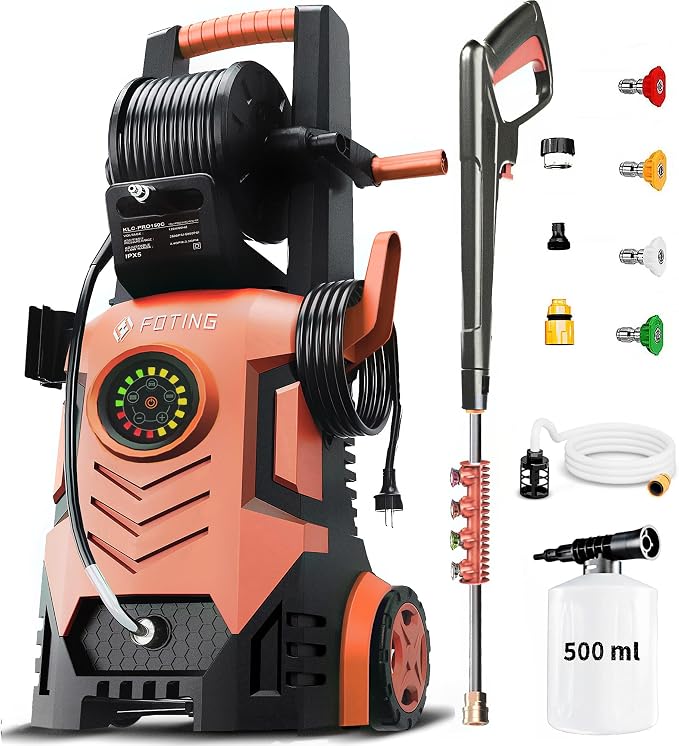 2026Upgraded Pressure Washer 5000PSI with Adjustable Touch Screen 8 Level, 34" Tall, 4 Quick Connect Nozzles,Inlet Hose&Filter&500mlFoam Cannon for Cars/Fences/Driveways/Home Cleaning,Red