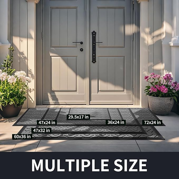 Yimobra Front Door Mat Outside Entrance 29.5x17, Waterproof Heavy Duty Outdoor Mats for Front Door, Non Slip Rubber Entry Mat for Garage Patio, Grey