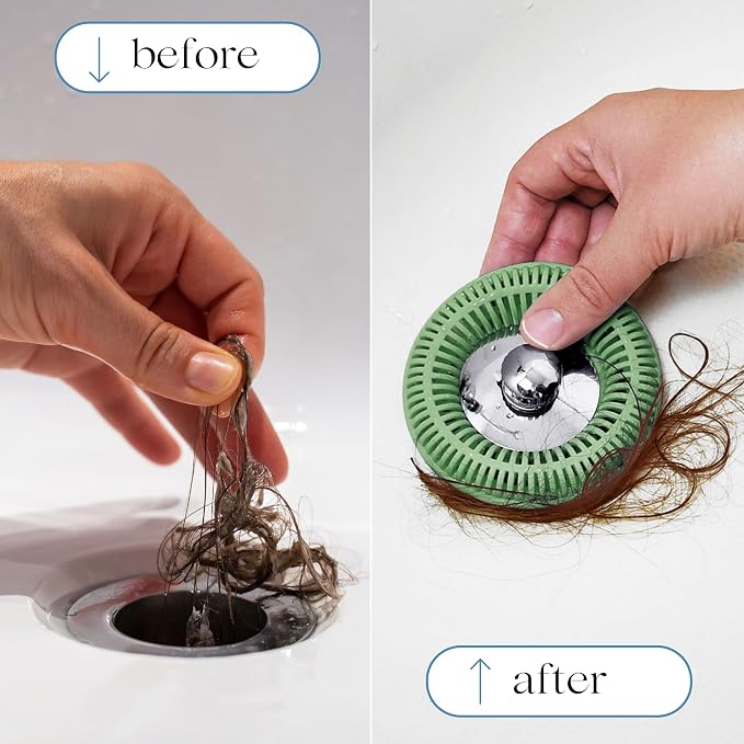 TubRing Pop-Up Drain Protector & Strainer Silicone Hair Catcher, Sage Green | Easy snap-in design fits around bathtub stoppers. Customizable utility guard for clog prevention. Fits 1.85"- 2.16" drains.