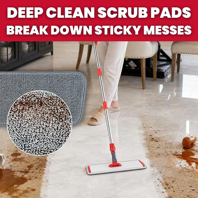 18” Professional Microfiber Mop for Floor Cleaning on Hardwood Floors | 4 Washable Mop Pads, Aluminum Alloy Flat Mop Head, Wet & Dry Use, 62" Long Handle, Pad Cleaning Scraper