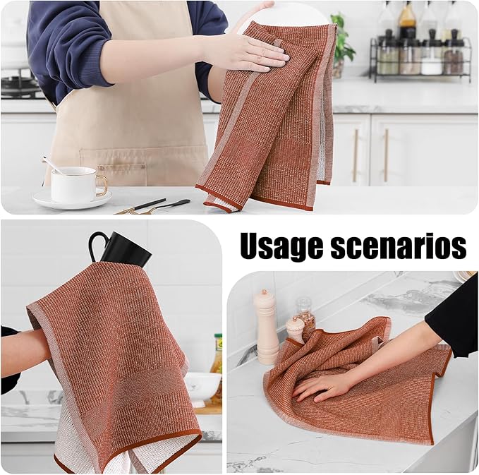 Homaxy Premium Kitchen Towels(18”x 28”, 6 Pack), Large Cotton Kitchen Hand Towels, Flat and Terry Dish Towels, 380 GSM Highly Absorbent Tea Towel Set with Hanging Loop, Rust