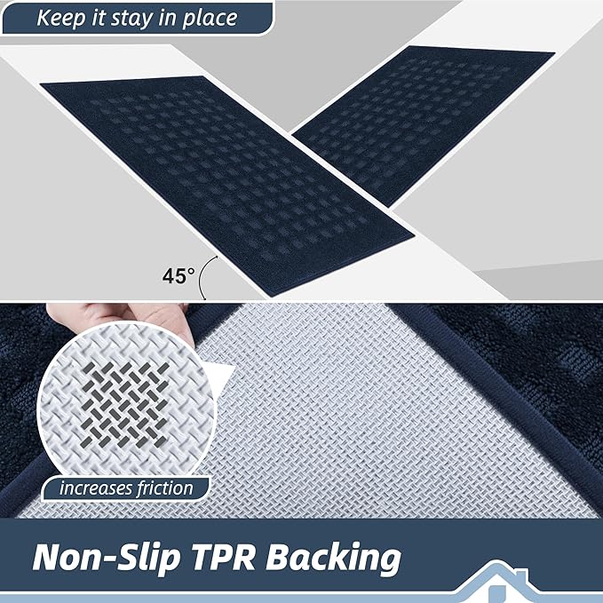 BEQHAUSE Waffle Door Mats Indoor 36"x60", Dog Mat for Muddy Paws Absorbent and Dirt Resist Floor Mats Non-Slip Washable Rugs for Entryway, Welcome Mat for Front Back Door, Muddy Wet Shoes, Navy Blue