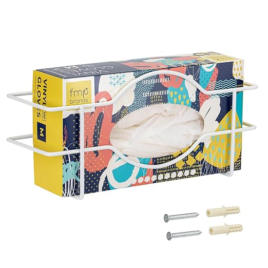 FMP Brands Single Glove Holder for Wall Mount, Wire Rack Disposable Napkin Gloves Box Holder, White Durable Metal Organizer Dispenser for Food Service, Lab, Office, Home, and Garage