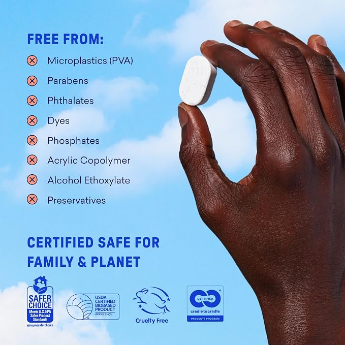 BLUELAND 100% Plastic-Free Dishwasher Detergent Tablets, 60 Count, Lemon Zest Scent, Eco Friendly Dishwashing Pods, Cuts Grease & Stuck on Food, Rinses Clean for Streak-Free Shine