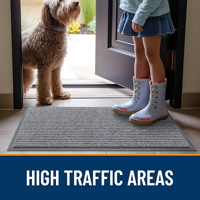 OLANLY Front Door Mat Indoor Outdoor Entrance, Waterproof Heavy Duty Doormat, Fade Resistant, Low Profile, Easy Clean Patio Porch Welcome Floor Mats for Entry, 47x32, Light Gray