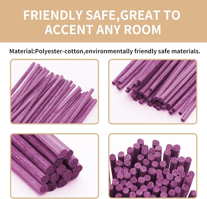 VFULIE 100PCS Reed Diffuser Sticks, Refill Replacement for Aroma Fragranc (100, Violet)