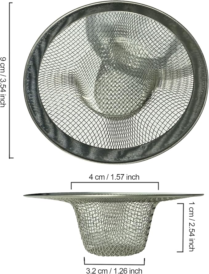Sink Strainer 2Pcs Stainless Steel Metal Mesh Sink Drain Strainer Large Wide Brim 3.5" Diameter for Most Kitchen Sink Bathroom Bathtub Shower Room Balcony Drains